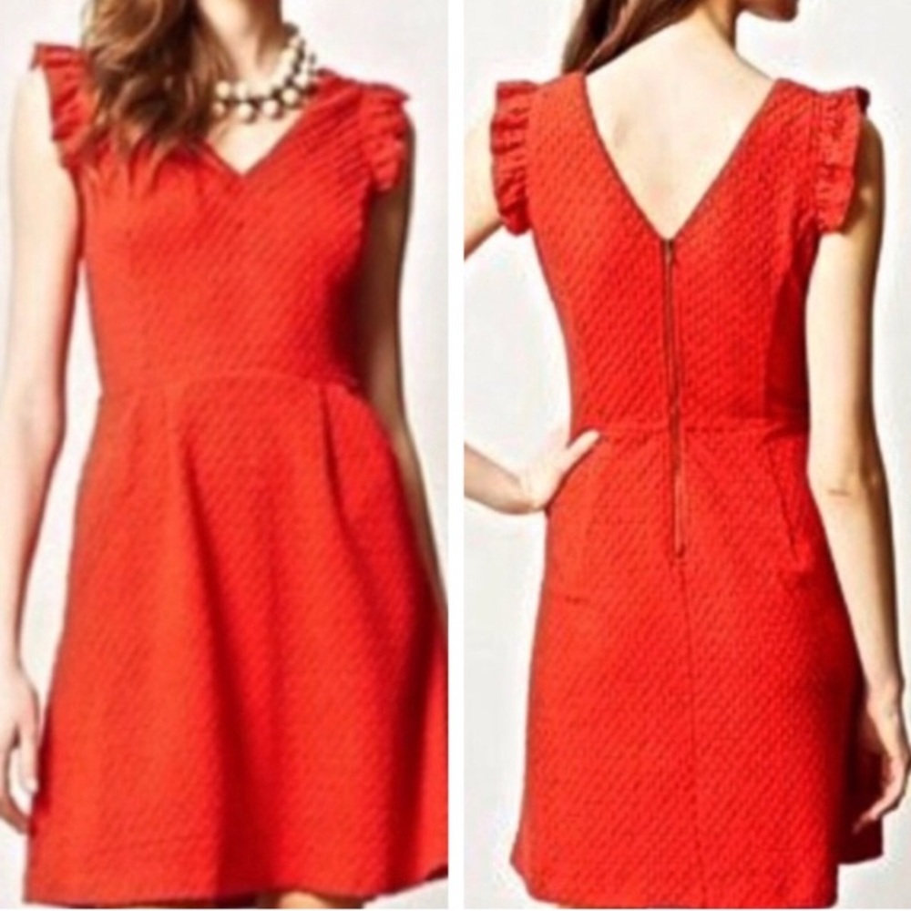 Anthropologie Tabitha Textured Red V Neck Dress